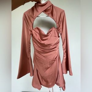 Mini silk pink dress, sleeves, House of CB, never worn, tags still on